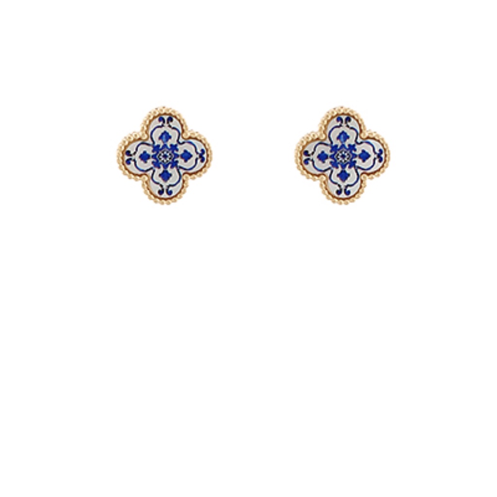 Blue Patterned Shell Clover Studs 28$
